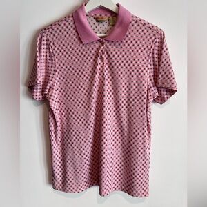 Bobby Chan silk polo shirt. Pink with polka dots. Vintage Size M